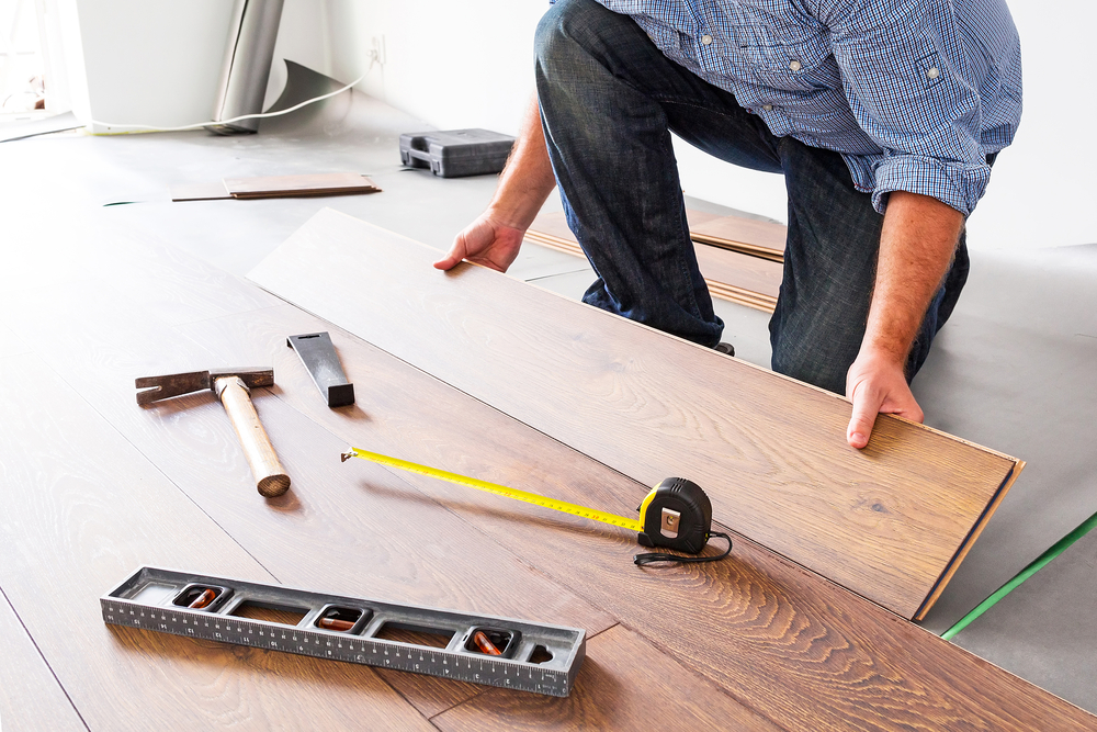 Laying bamboo shop flooring