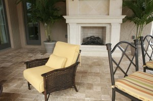 chiseled travertine patio deck